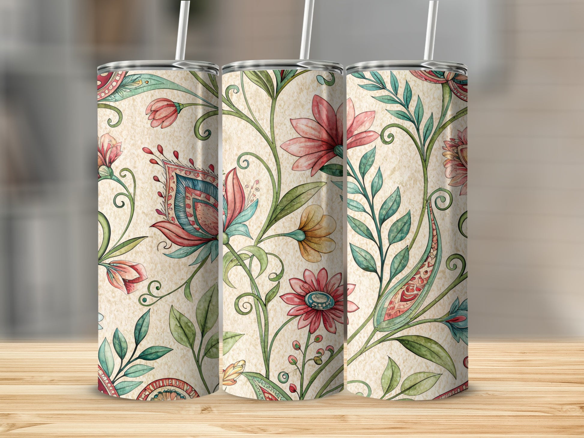 Elegant Floral Pattern Watercolor Look for 20 oz Skinny Tumbler - Walk Greener