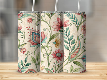 Elegant Floral Pattern Watercolor Look for 20 oz Skinny Tumbler - Walk Greener
