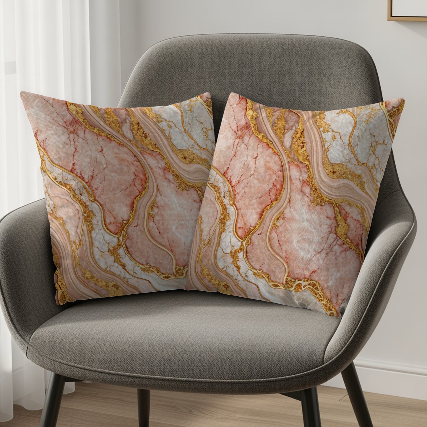 Abstract Pink Marble Print Decorative Pillow Set