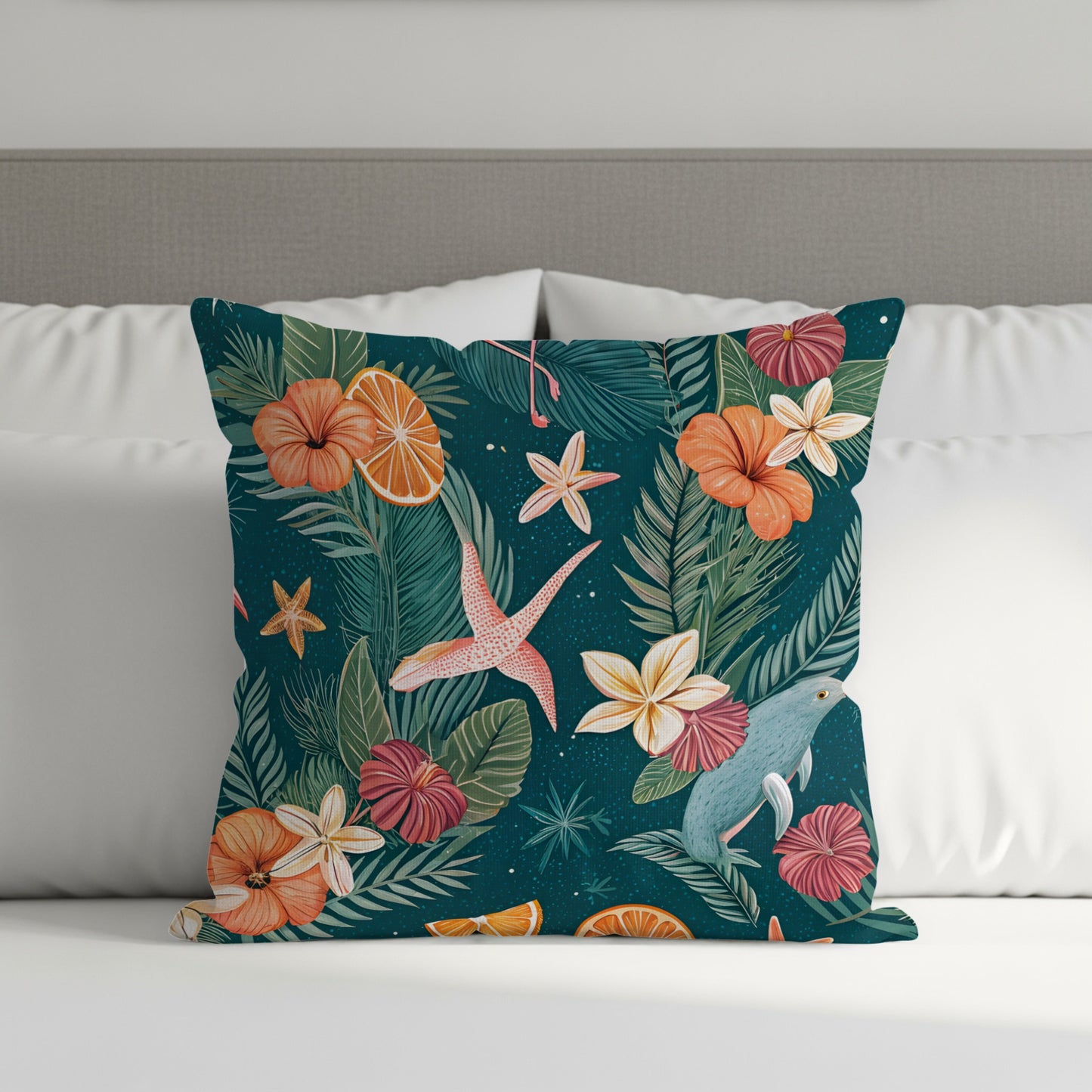 Seamless Tropical Design Featuring Flamingoes Flowers Throw Pillows - Walk Greener