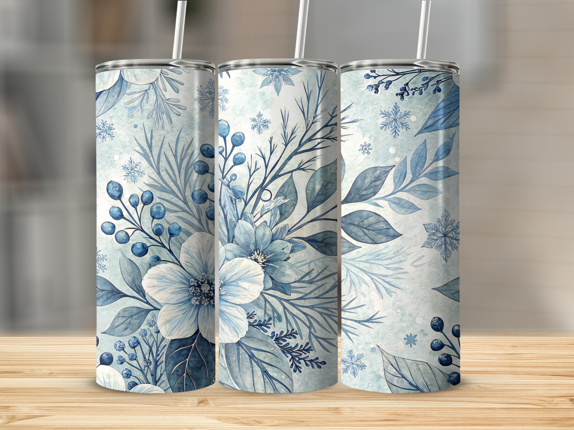 Winter Floral and Berries Design Insulated Tumbler