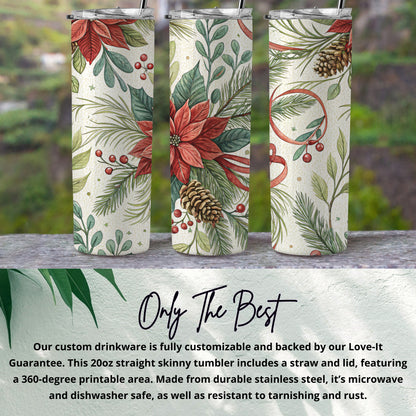 Festive Floral Insulated Tumbler with Straw and Lid