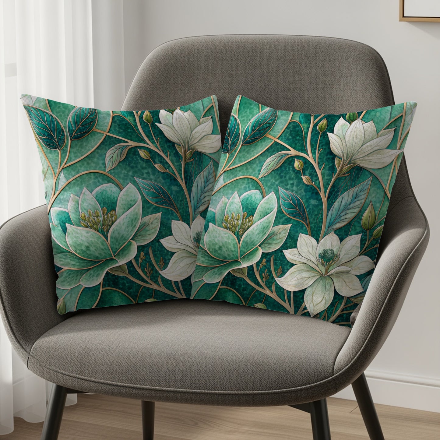 Floral Stained Glass Art Nouveau Style Pattern Throw Pillows - Walk Greener