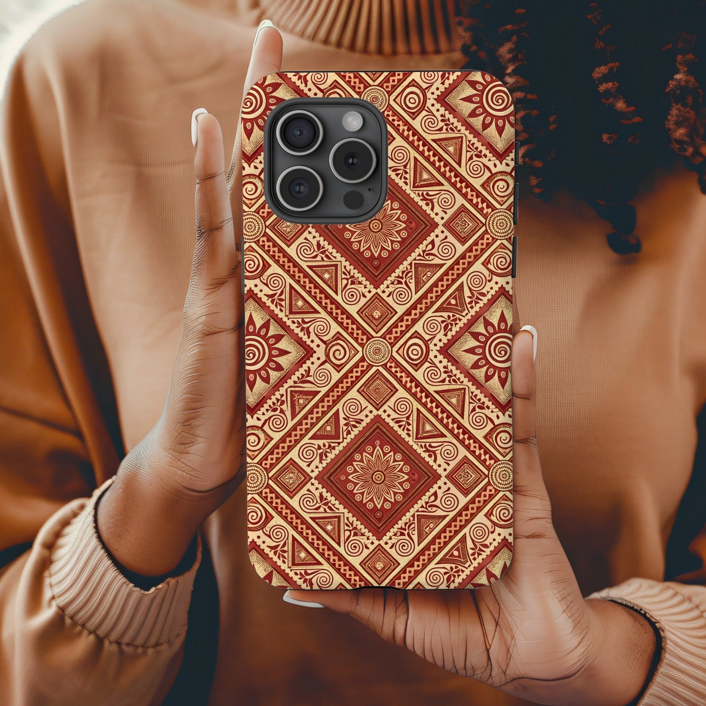 Intricate Red and Beige Mandala Pattern Phone Case