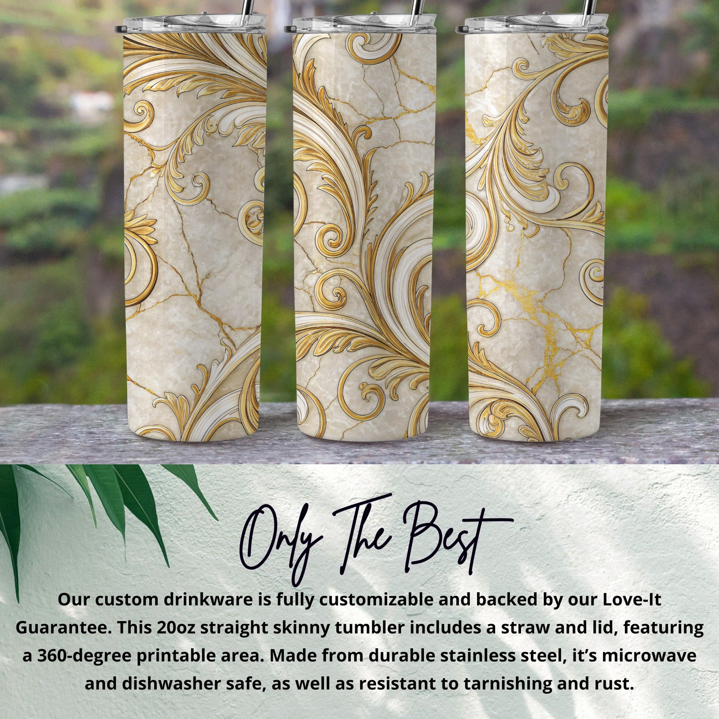 Marble Gold Pattern 20oz Straight Skinny Tumbler