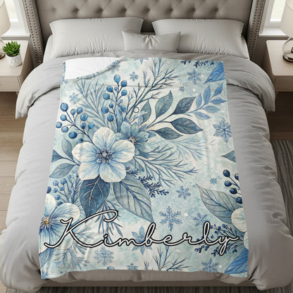 Customized Floral Blue Botanical Design Bedding Blanket