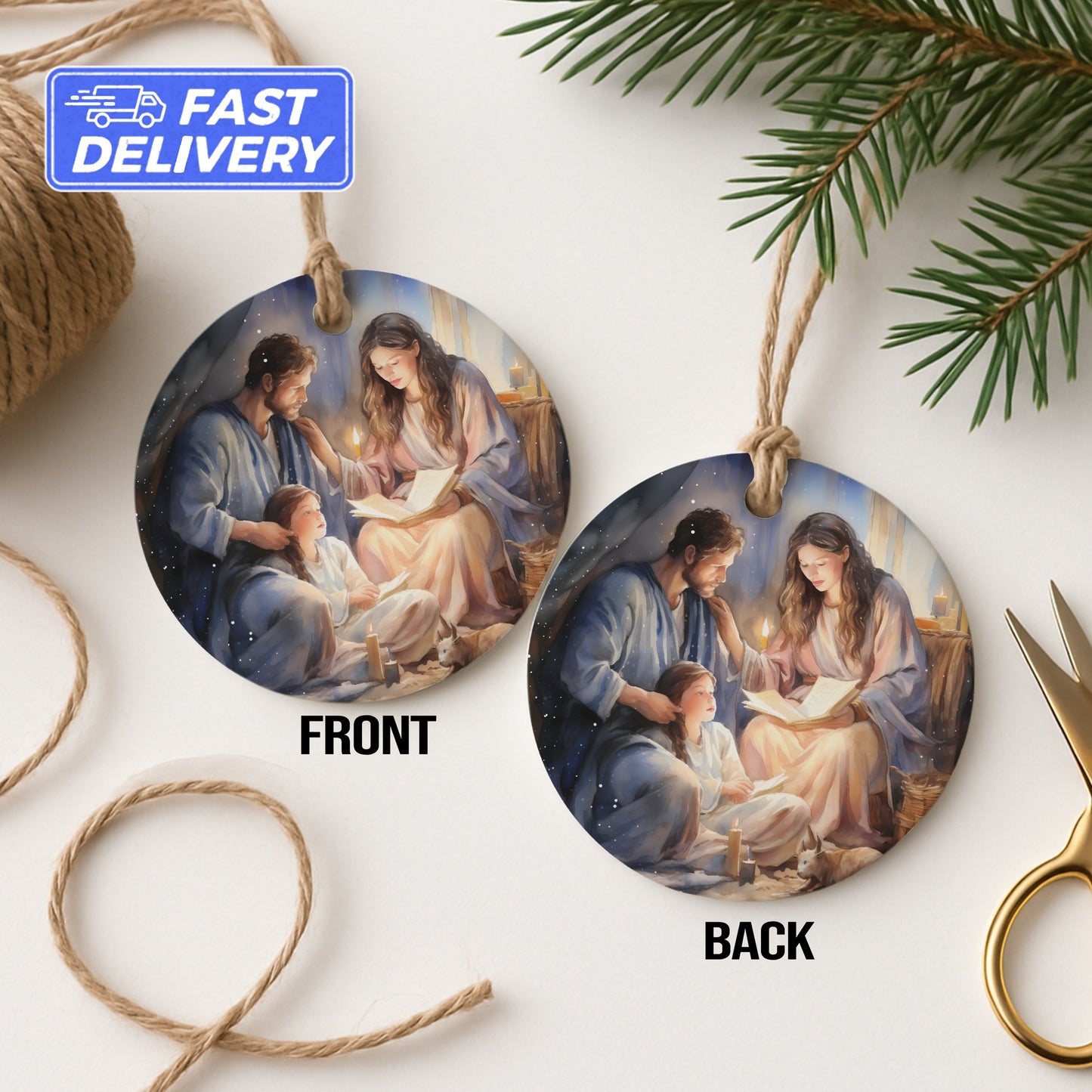 Family Reading at Night Christmas Ornament product