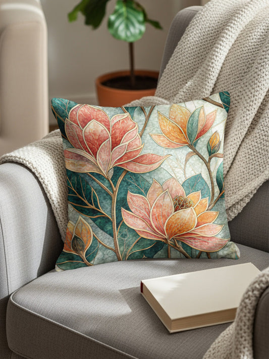 Floral Dream Stained Glass Style Flower Pattern Throw Pillows - Walk Greener