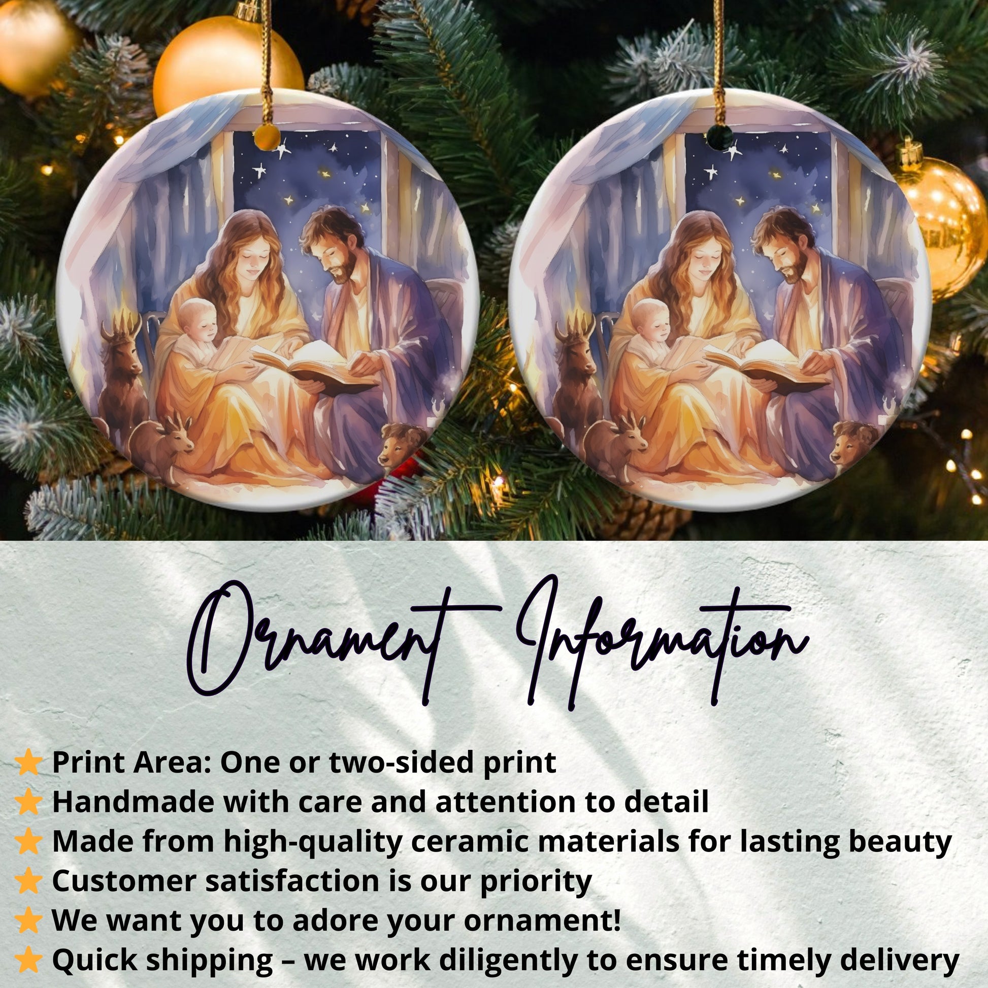 Hand-painted Holy Family Christmas Ornament product