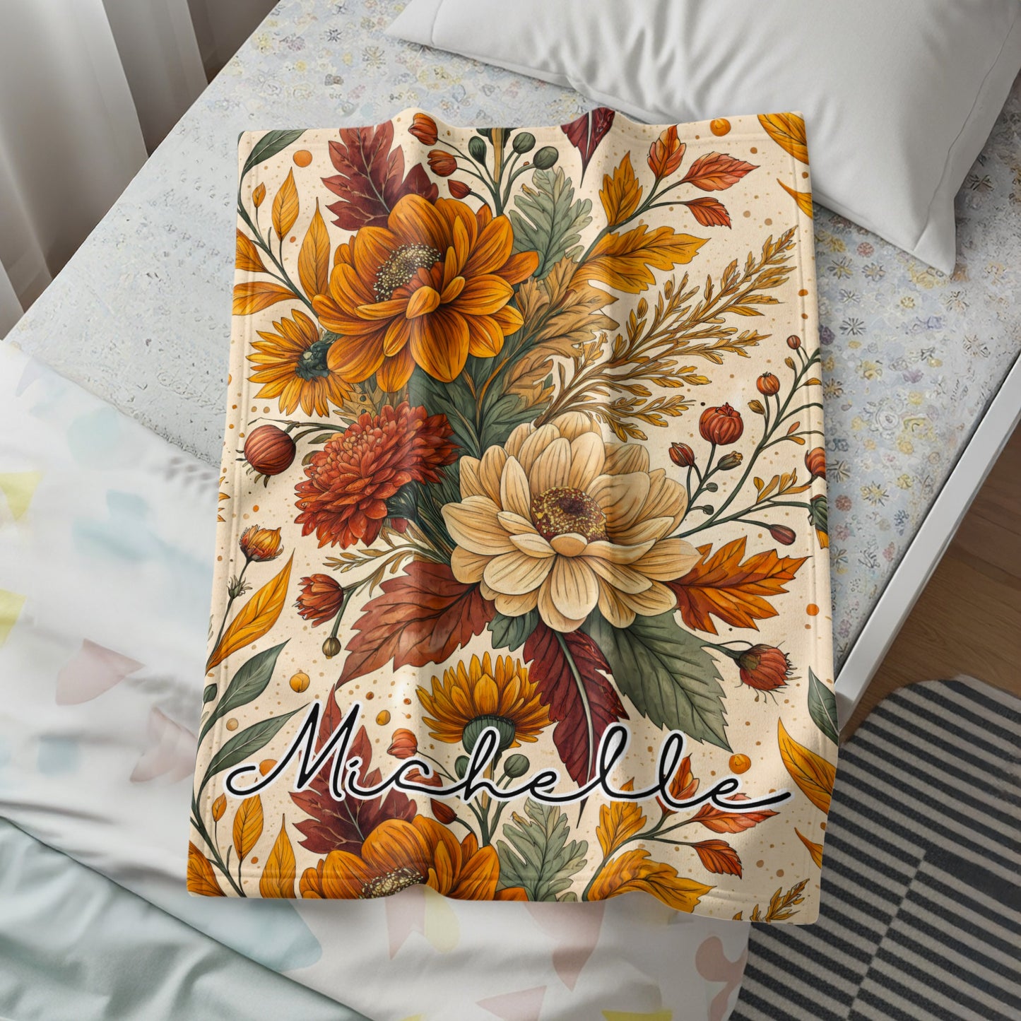 Personalized Michelle Floral Autumn Throw Blanket
