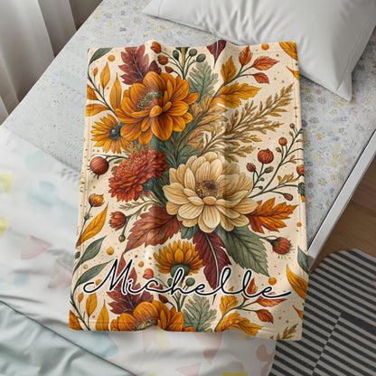 Personalized Michelle Floral Autumn Throw Blanket