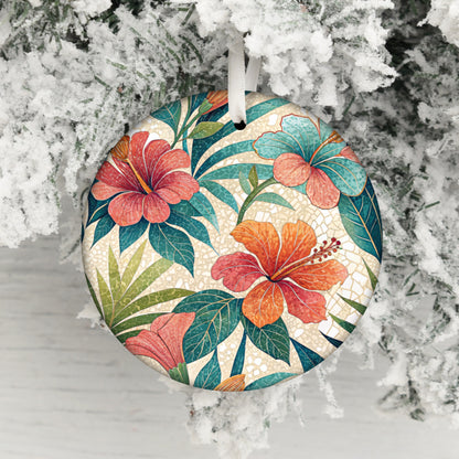 Vibrant Tropical Flowers Pattern Christmas Ornament