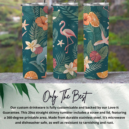 Tropical Floral and Flamingo Design Skinny Tumbler