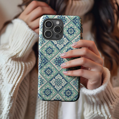 Elegant Floral Tile Design Blue Aqua Custom Phone Case - Walk Greener