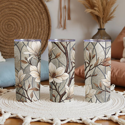 Magnolia Floral Design on Mosaic Background 20 oz Skinny Tumbler - Walk Greener