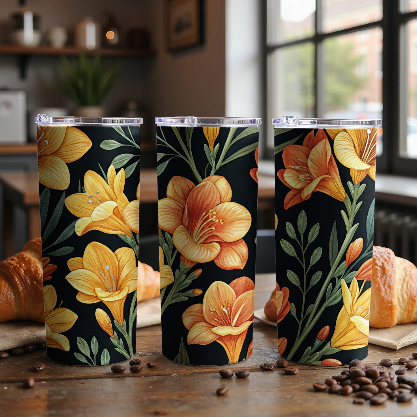 Elegant Floral Print Travel Tumbler for Beverages and Drinks
