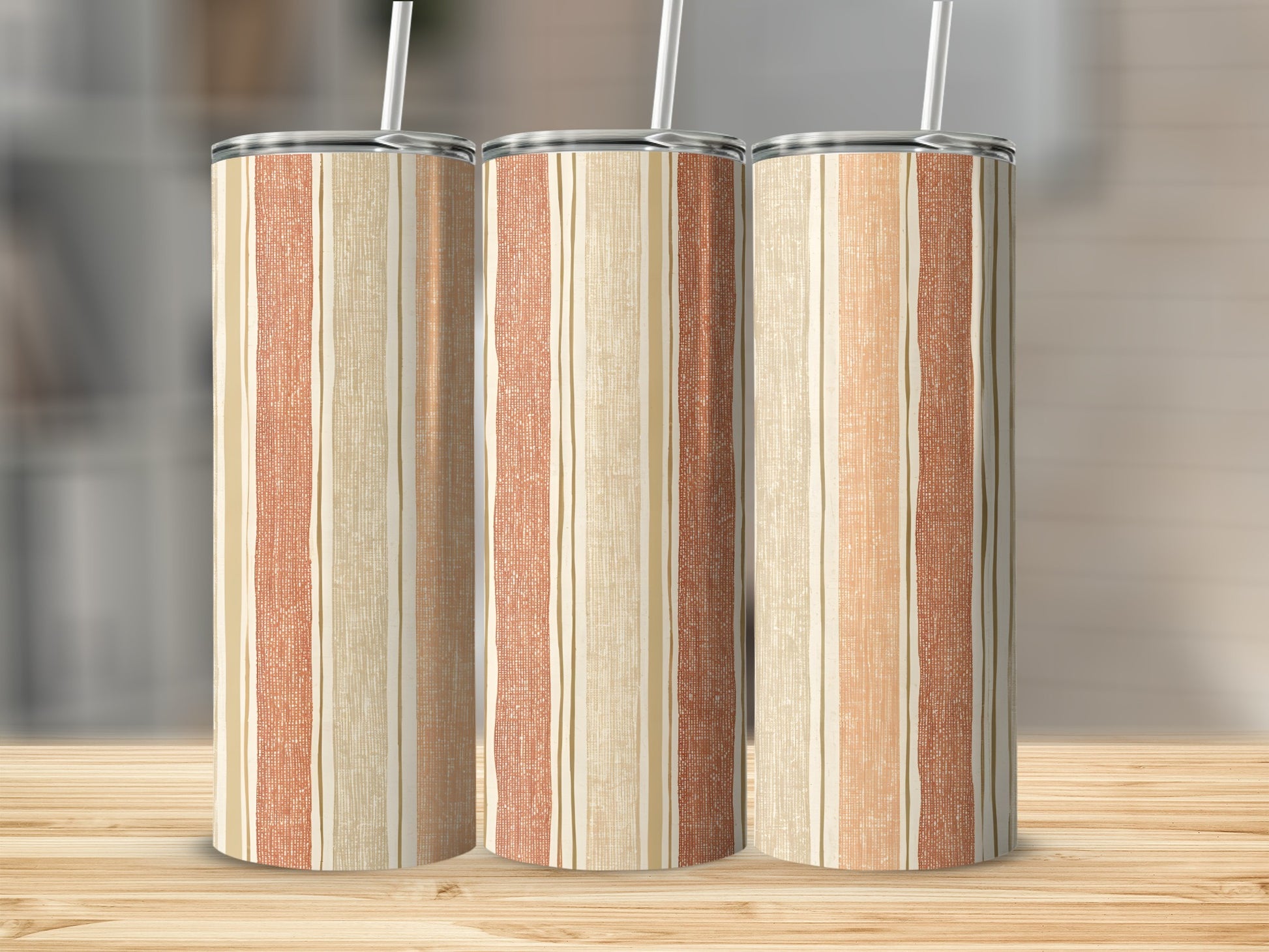 Striped Pattern Tumbler with Straw Travel Mug