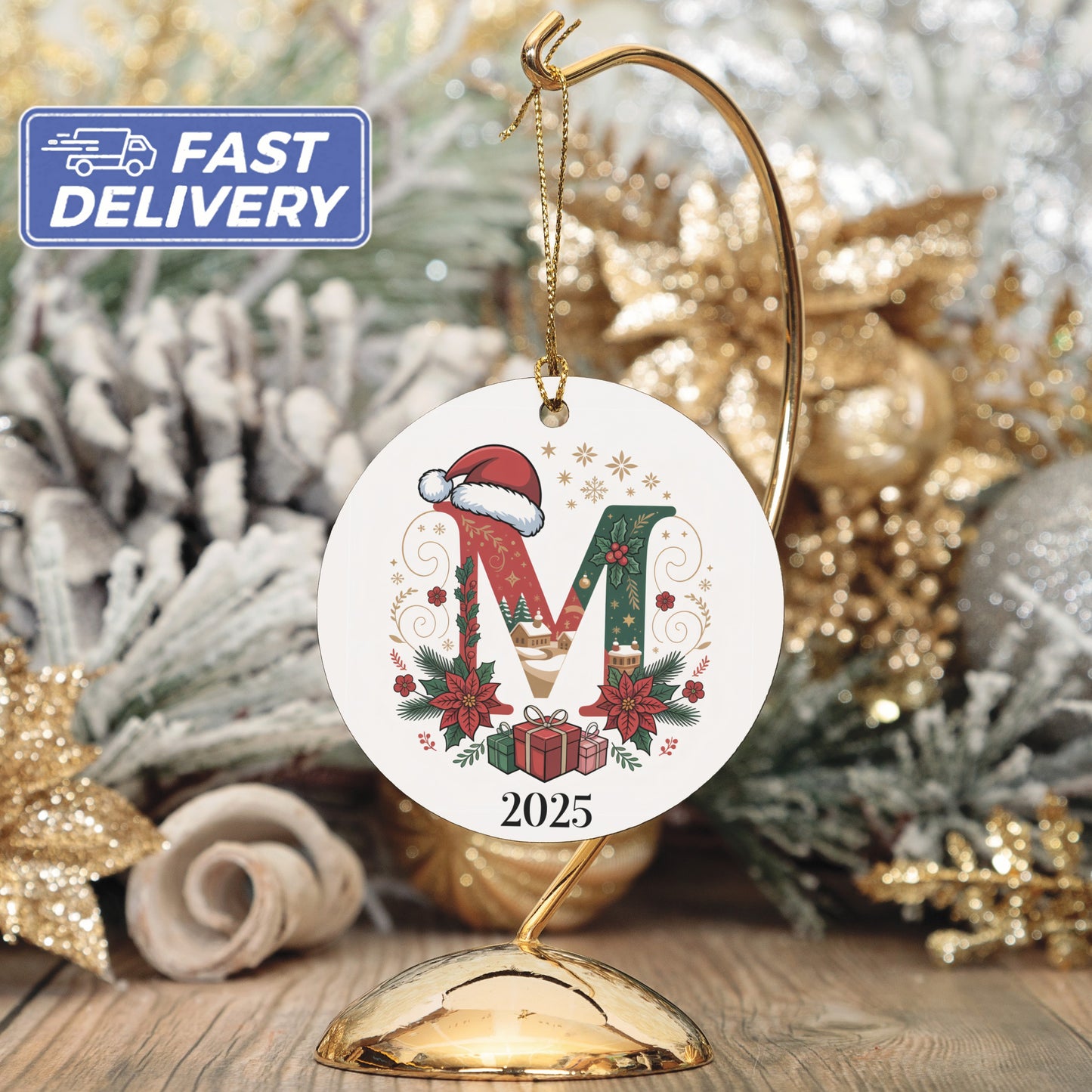 M Santa Hat 2025 Ornament Festive Holiday Décor product type