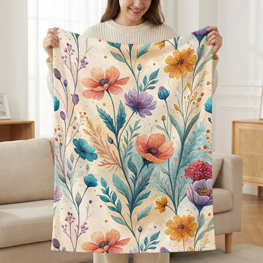 Watercolor Garden Floral Design on Velveteen Plush Blankets - Walk Greener