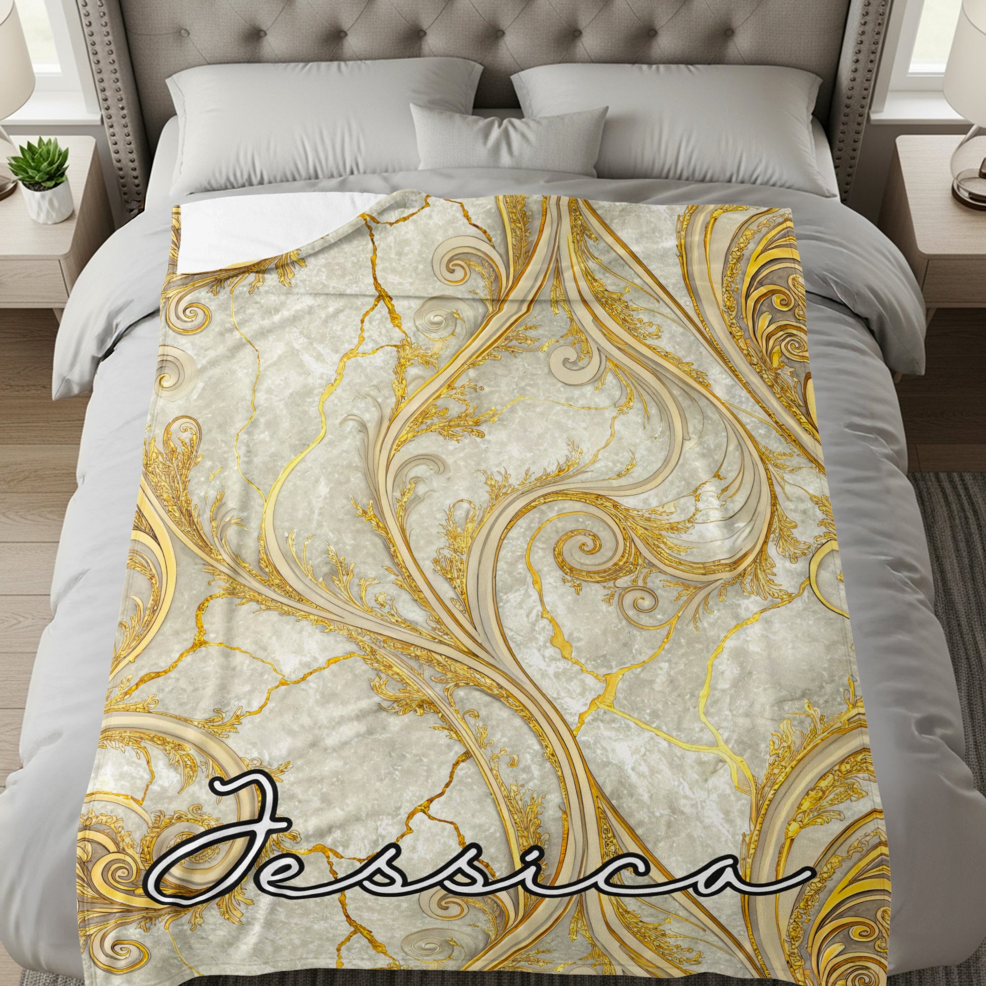 Luxurious Personalized Gold Swirl Jessica Blanket
