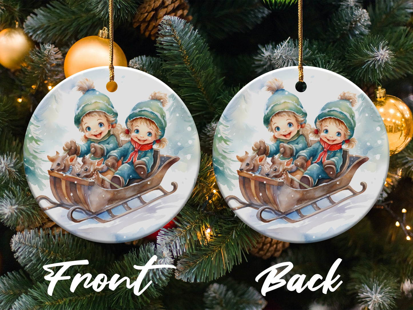 Christmas Tree Ornament with Children Sleigh product type