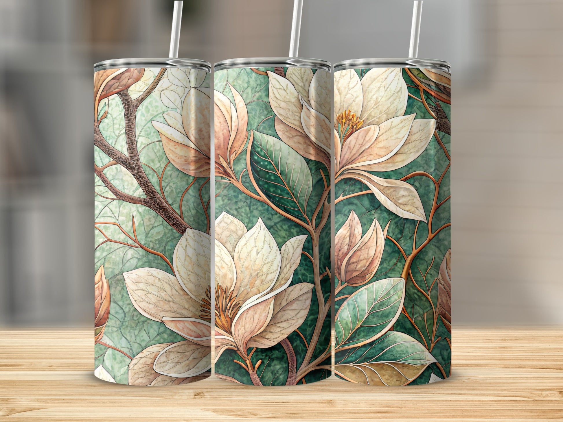 Magnolia Floral Dream Pattern Spring Design Art 20 oz Skinny Tumbler - Walk Greener