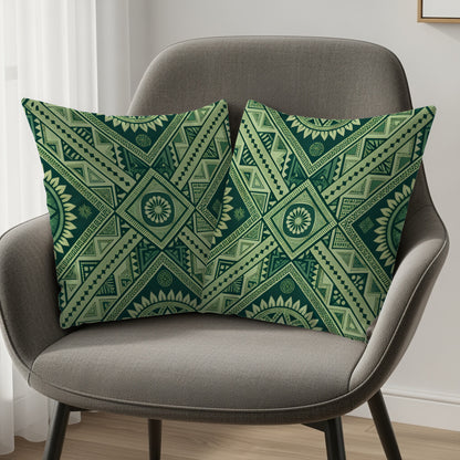 Intricate Green Tribal Geometric Pattern Pillows & Pillow Cases - Walk Greener
