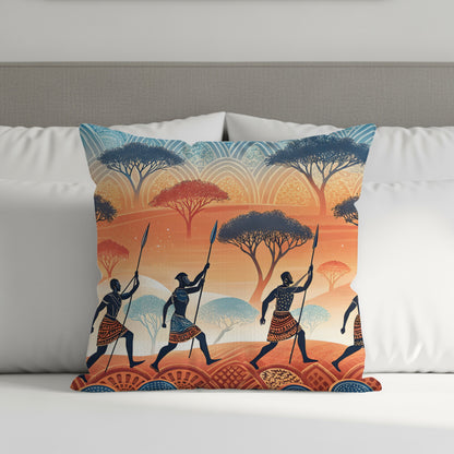 African Safari Warriors Under Acacia Trees Pattern Pillows & Pillow Cases - Walk Greener