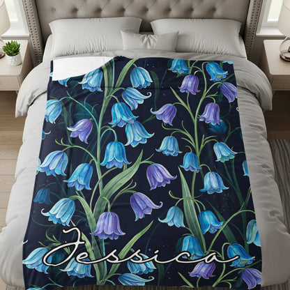 Personalized Blue and Purple Flower Printed Blanket