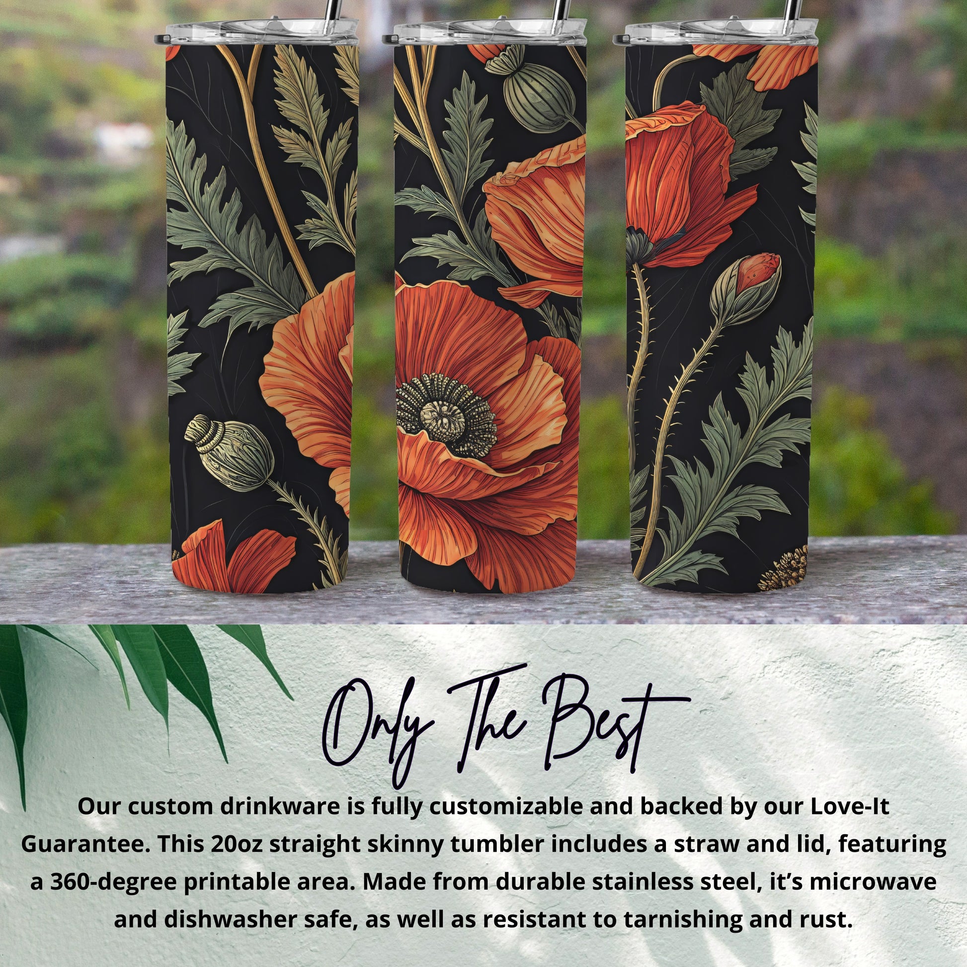 Elegant Floral Design Customizable Tumbler with Straw