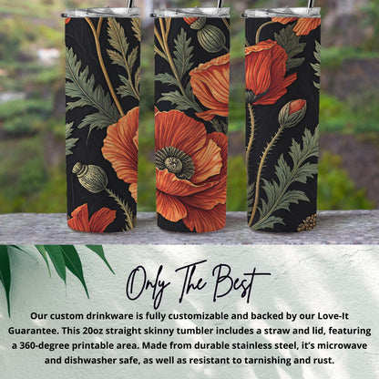 Elegant Floral Design Customizable Tumbler with Straw