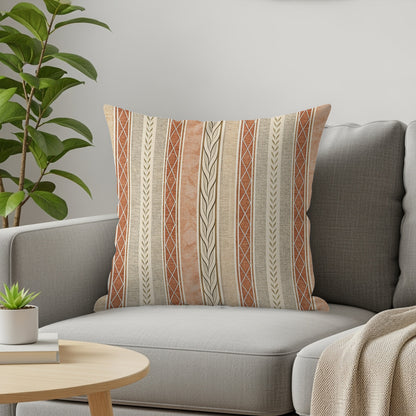 Abstract Striped Pattern Terracotta And Beige Vertical Stripes Throw Pillows - Walk Greener
