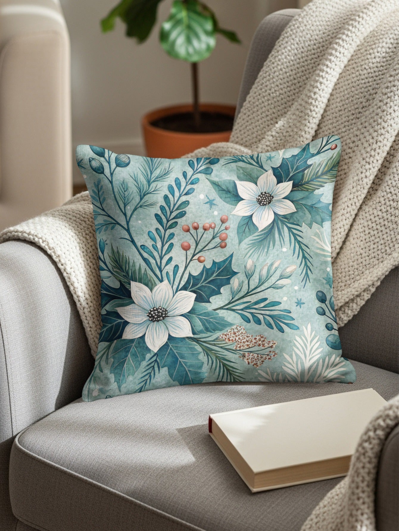 Floral Patterned Cushion with Leaf Design Pillow