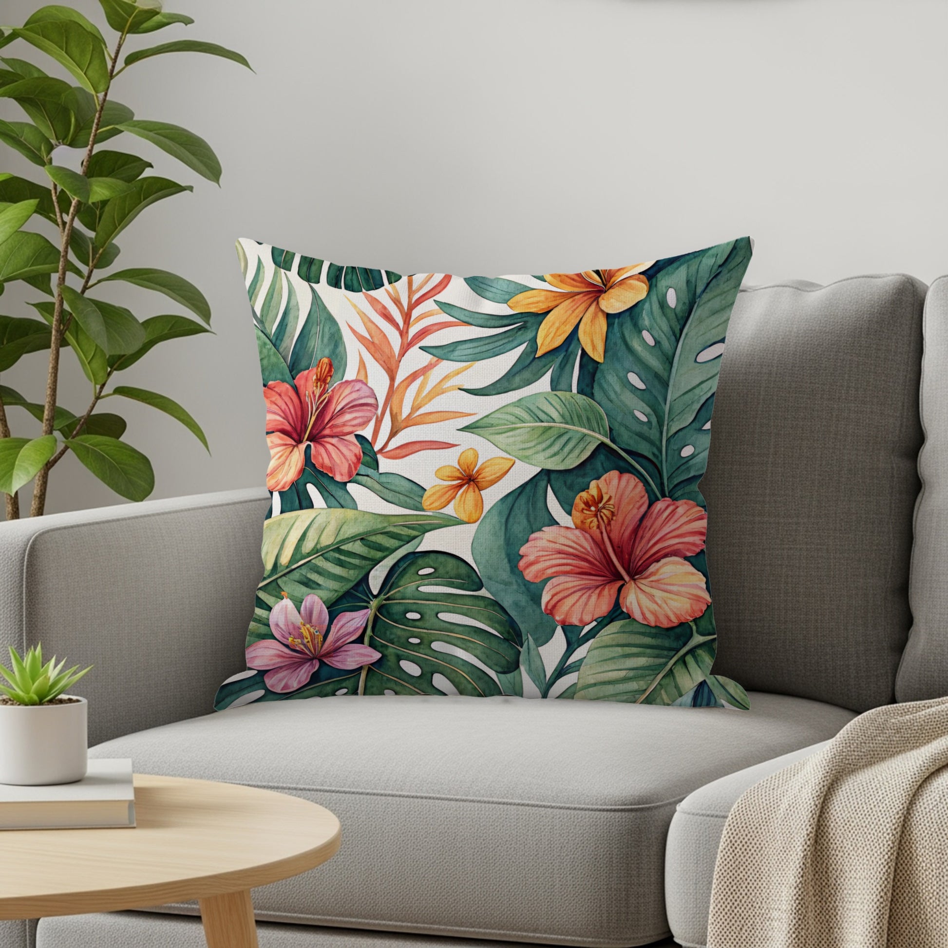 Tropical Watercolor Pattern With Hibiscus Pillows & Pillow Cases - Walk Greener