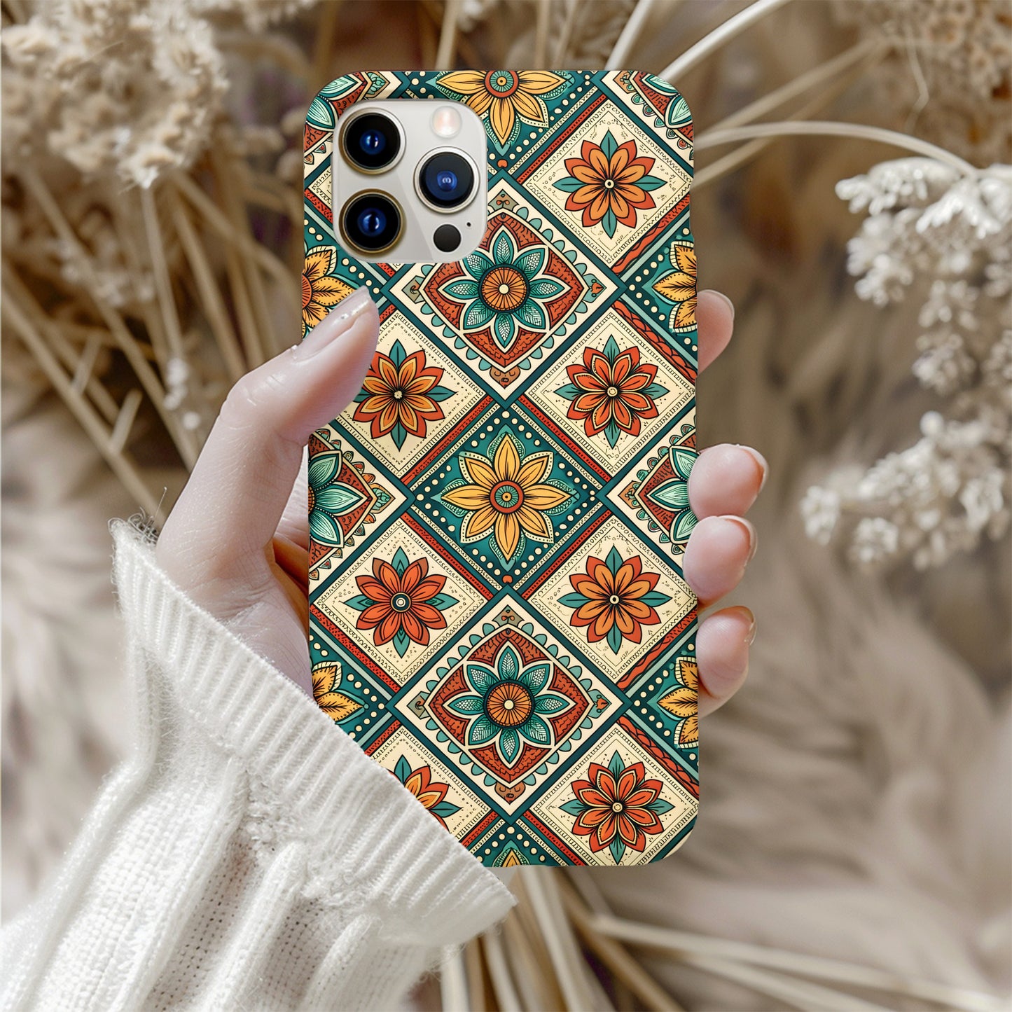 Floral Diamond Pattern for Custom Name Phone Case - Walk Greener