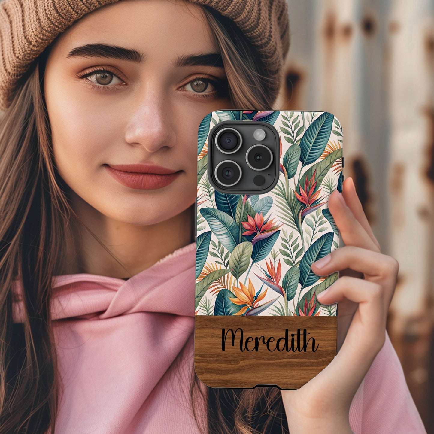 Floral Leaves Personalized Phone Case with Name Meredith