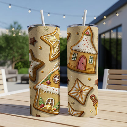 Festive Gingerbread House and Stars Design Tumbler