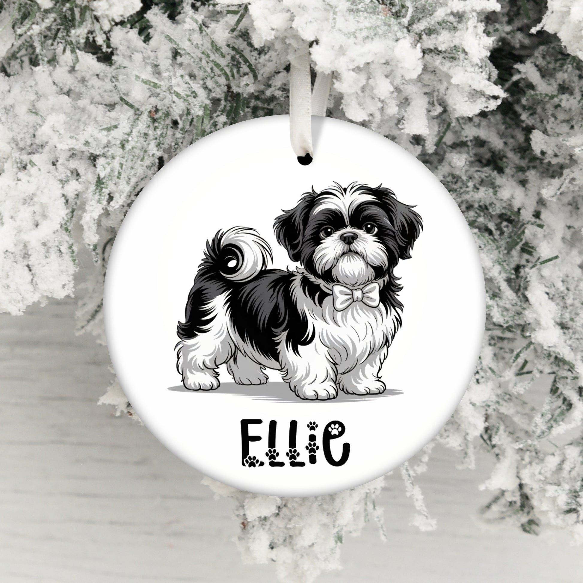Personalized Dog Illustration Ellie Christmas Ornament product type