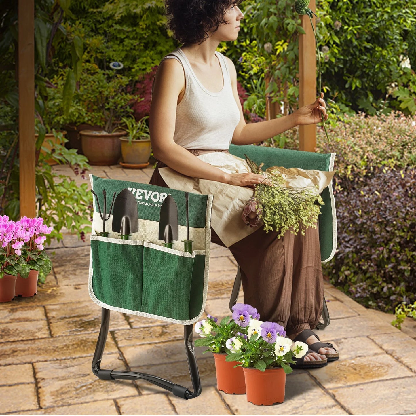 WalkGreener™ Garden Kneeler & Seat – Foldable Gardening Bench with Tool Bag