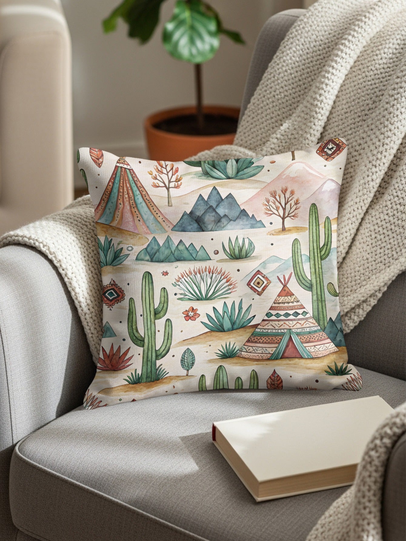 Desert Landscape Pattern Decorative Pillow