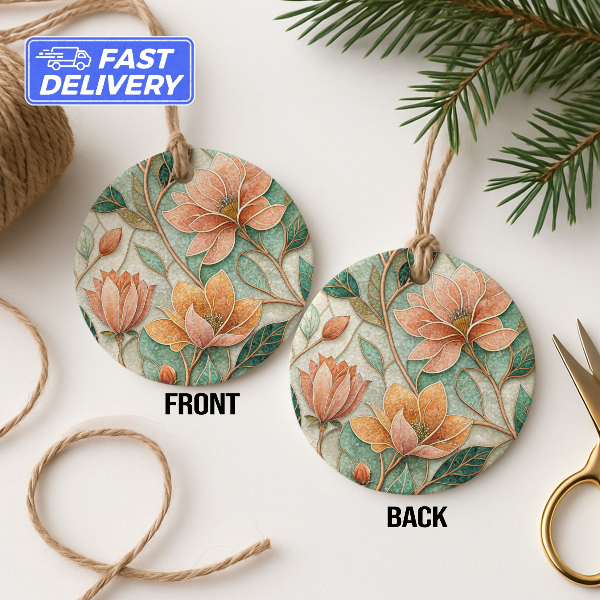 Floral Round Hanging Ornament Double-Sided Design