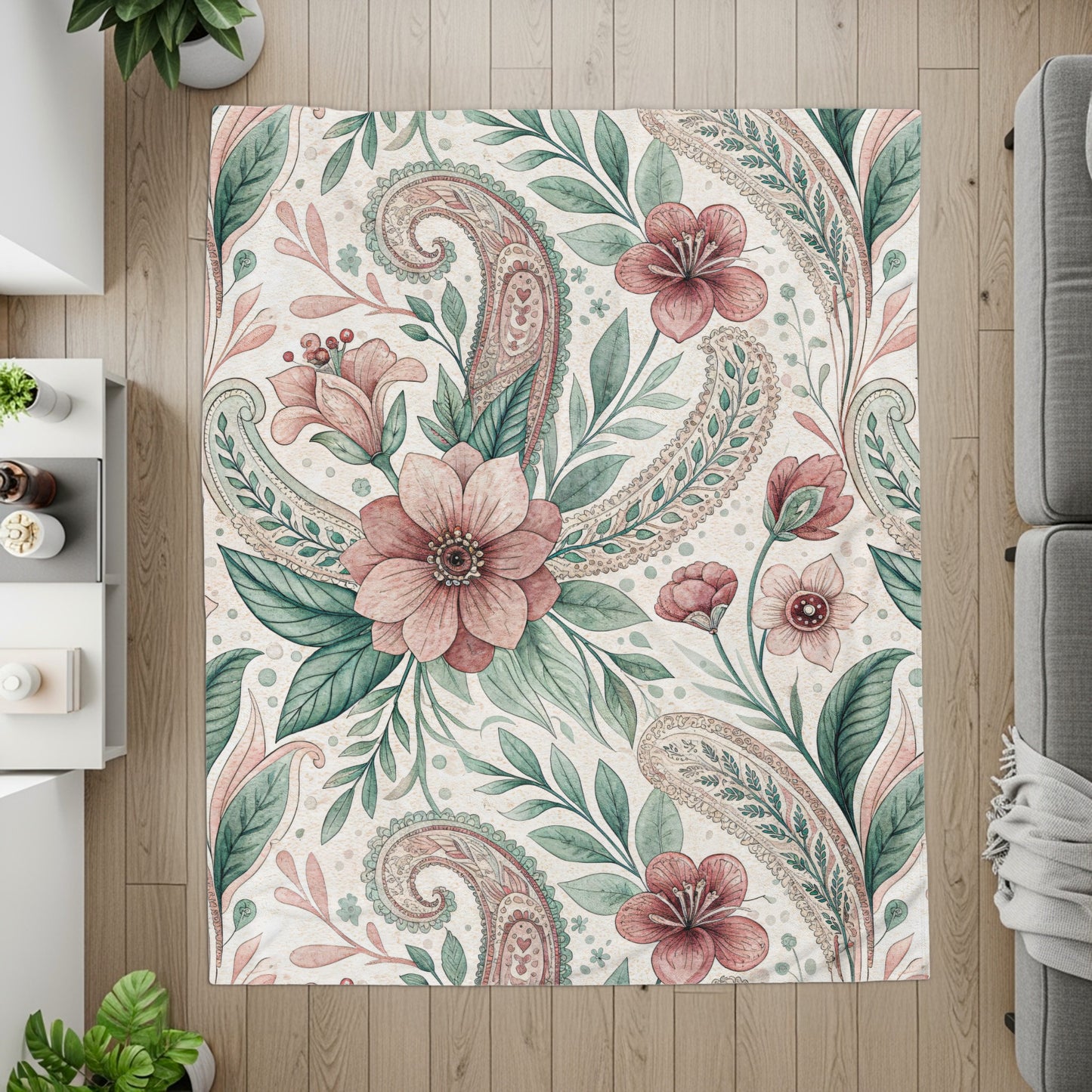 Floral Paisley Art Nouveau Design Pattern Pink and Green - Walk Greener