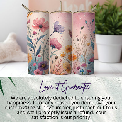 Floral Watercolor Garden Design 20 oz Skinny Tumbler - Walk Greener