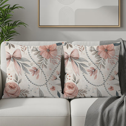 Floral Bow and Pearls Pattern Throw Pillow Set