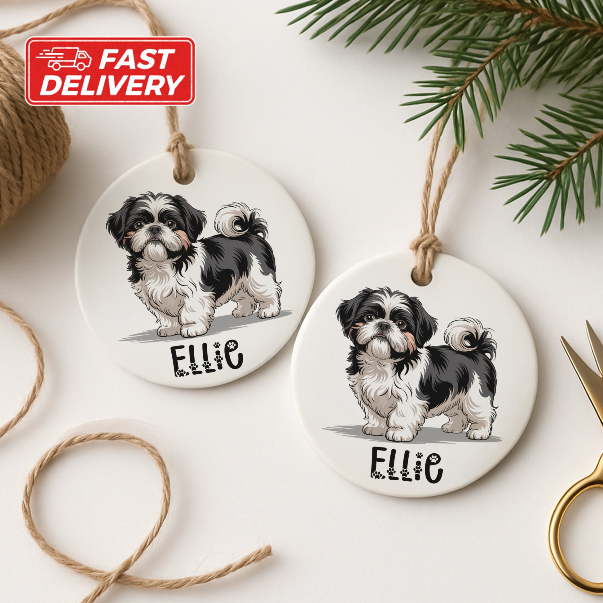 Custom Dog Illustration Ceramic Christmas Ornament product type