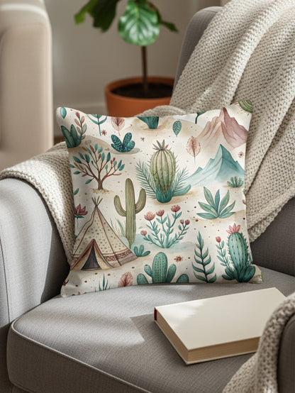 Watercolor Desert Scene Cactus and Tent Pattern Pillows & Pillow Cases - Walk Greener