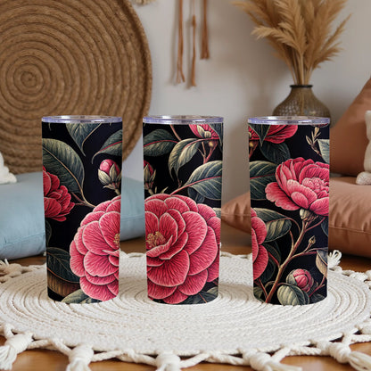 Elegant Floral Travel Tumbler with Pink and Red Blooms