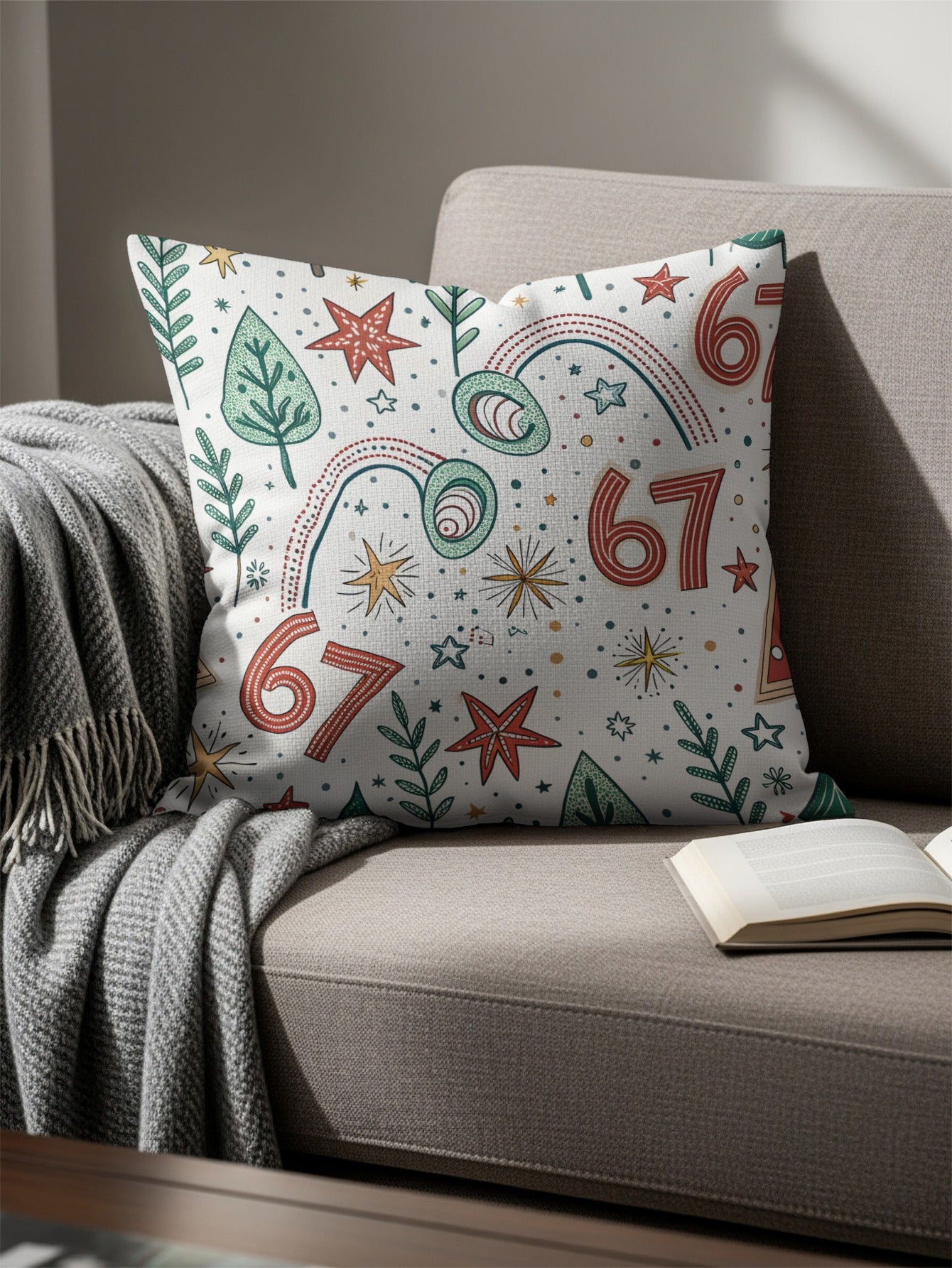 Colorful Star and Leaf Pattern Design Pillow