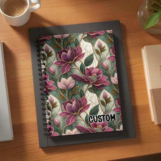 Custom Floral Design Spiral Notebook with Purple Flowers
