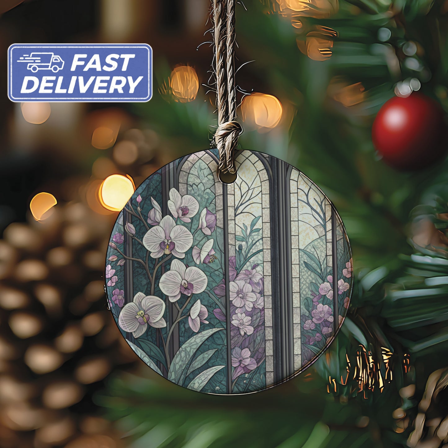 Elegant Botanical Stained Glass Ornament for Holidays